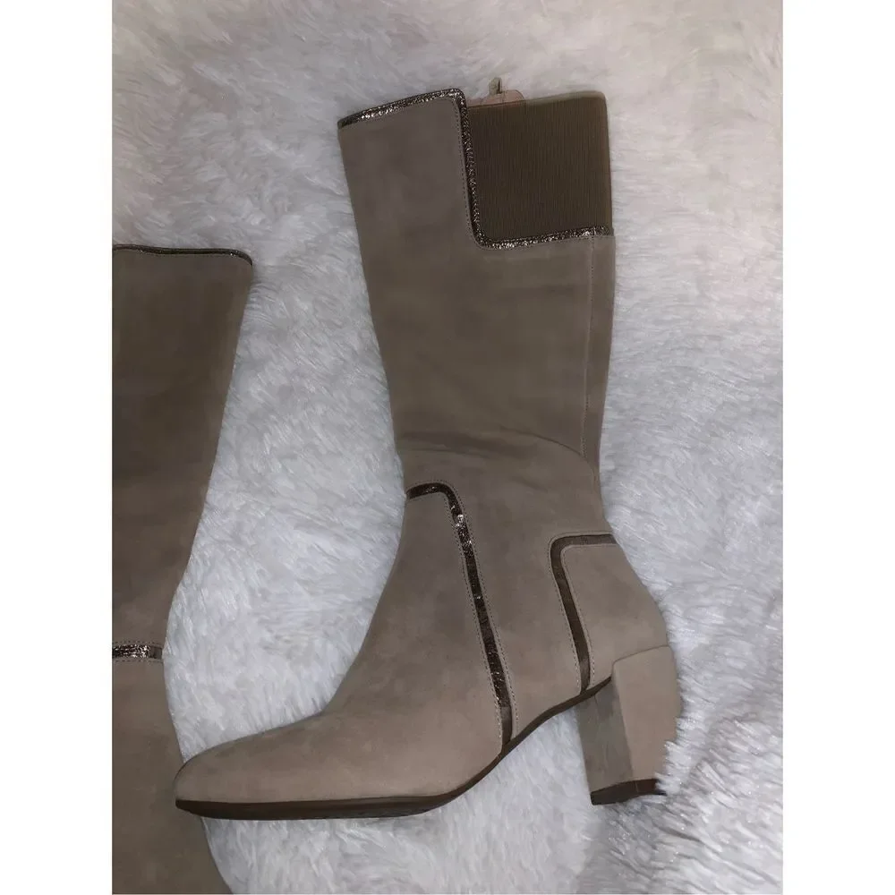 NWOT Taryn Rose Taupe‎ Silky Suede Knee High Boots 7.5